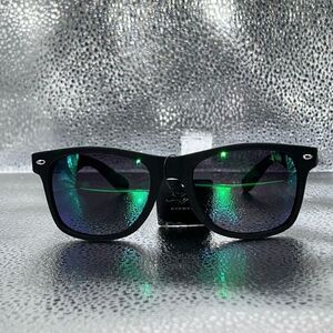 Kyra Eyewear Hand Polished Sunglasses Unisex Black Frames Green Blue Lenses
